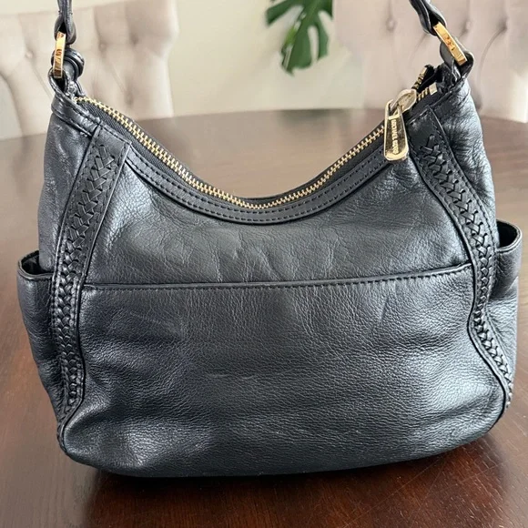 Michael Kors Black Pebbled Leather Shoulder Bag with Gold MK Charm - Picture 6 of 15